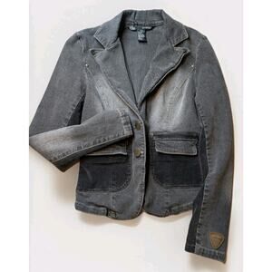 Echo Red Denim Jacket Small Petite Gray Stonewash Y2K Goth Emo Fitted Retro